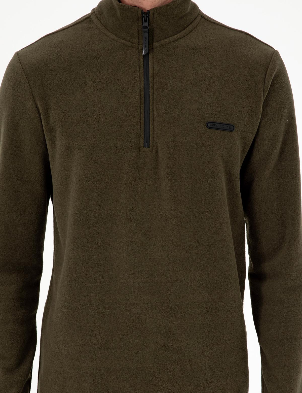 Haki Regular Fit Yarım Fermuarlı Polar Sweatshirt - 50298973059