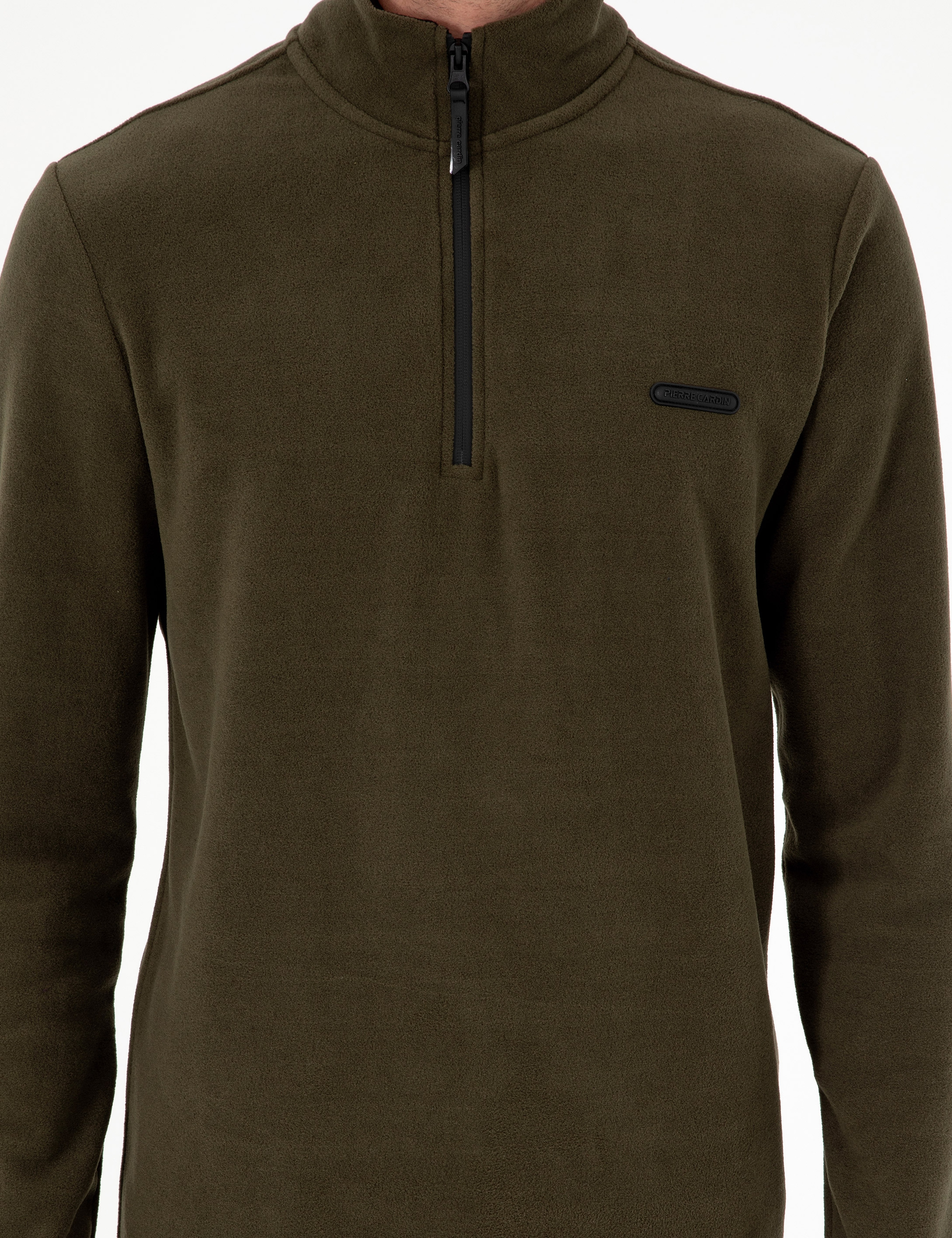 Haki Regular Fit Yarım Fermuarlı Polar Sweatshirt