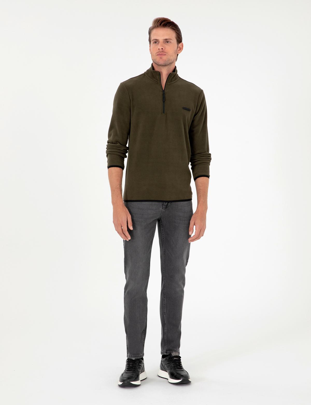 Haki Regular Fit Yarım Fermuarlı Polar Sweatshirt - 50298973059