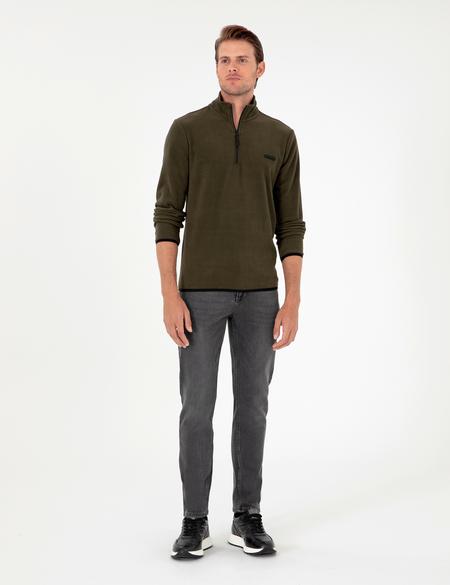Haki Regular Fit Yarım Fermuarlı Polar Sweatshirt - 50298973059