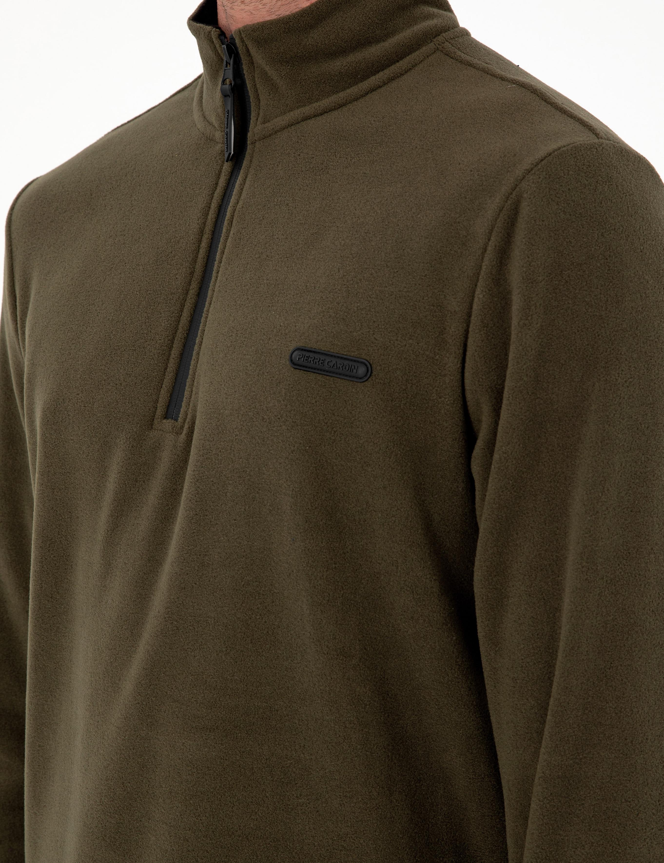 Haki Regular Fit Yarım Fermuarlı Polar Sweatshirt