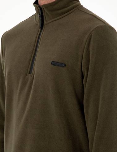 Haki Regular Fit Yarım Fermuarlı Polar Sweatshirt