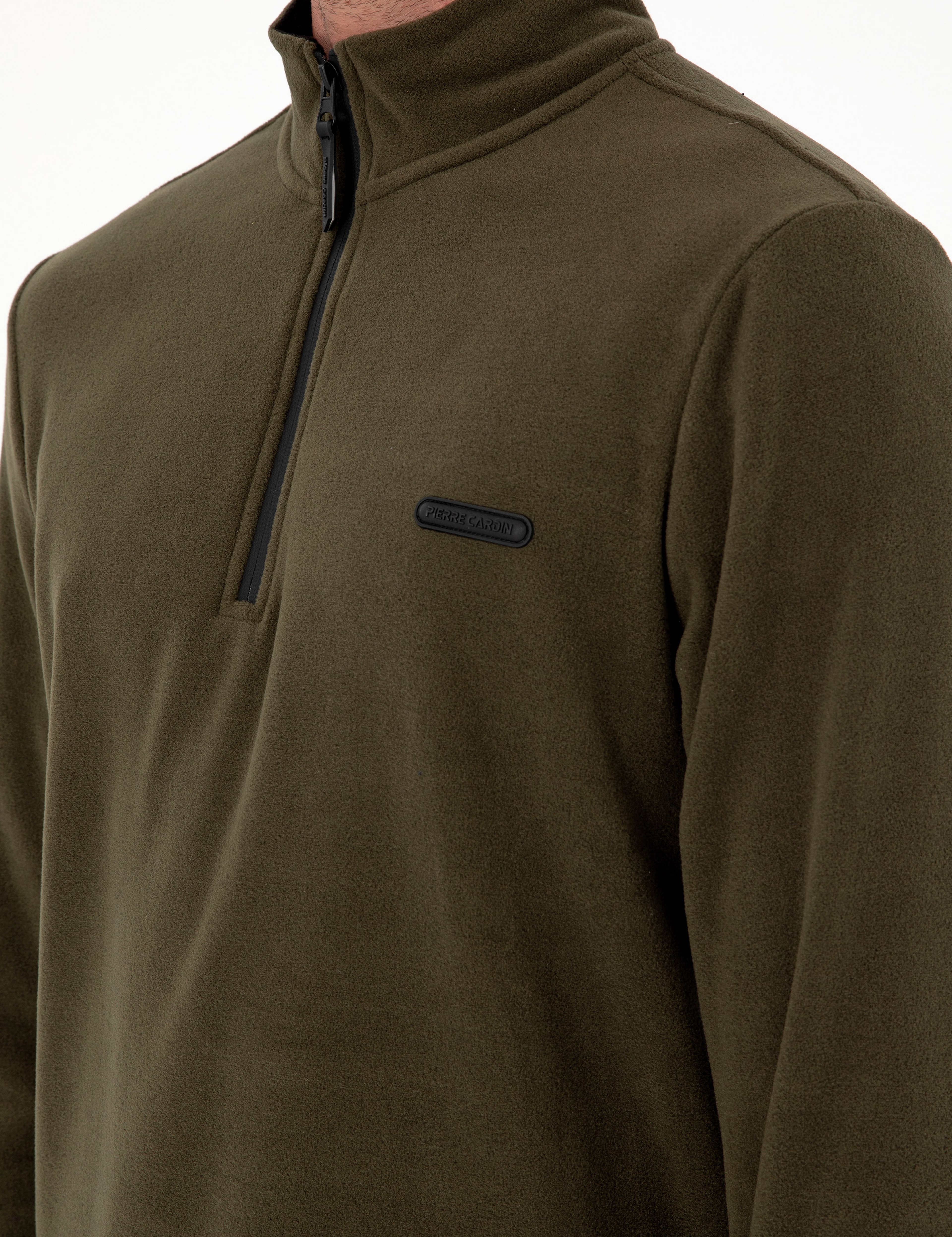 Haki Regular Fit Yarım Fermuarlı Polar Sweatshirt - Image 7