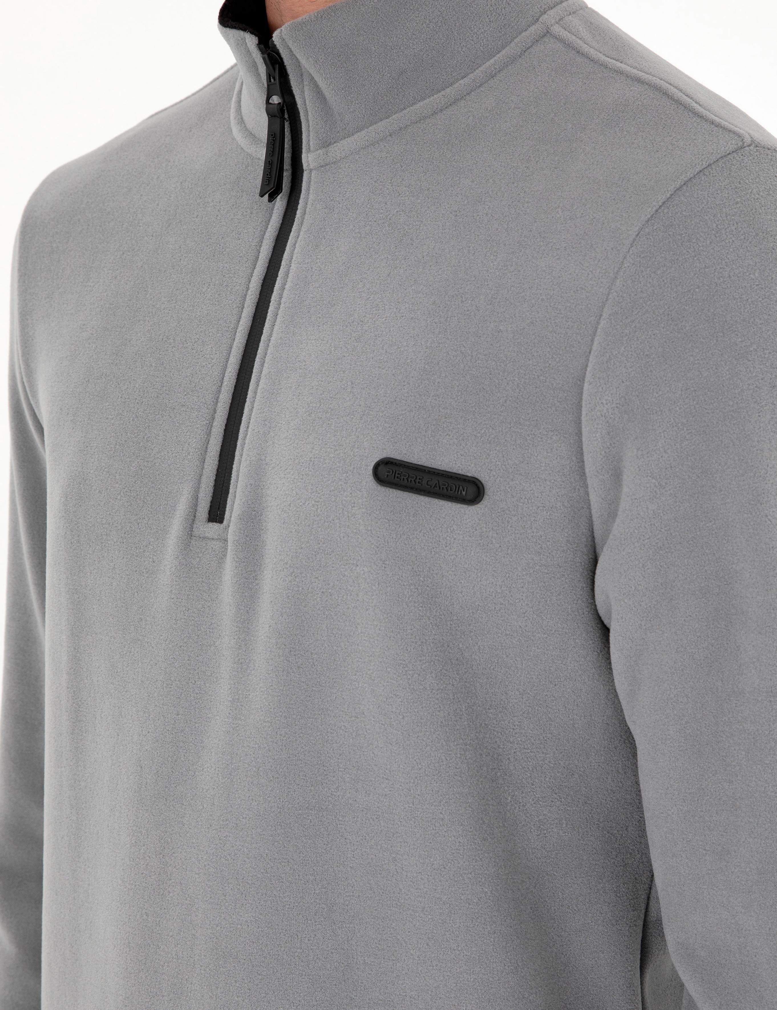 Gri Regular Fit Yarım Fermuarlı Polar Sweatshirt