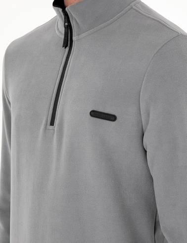Gri Regular Fit Yarım Fermuarlı Polar Sweatshirt