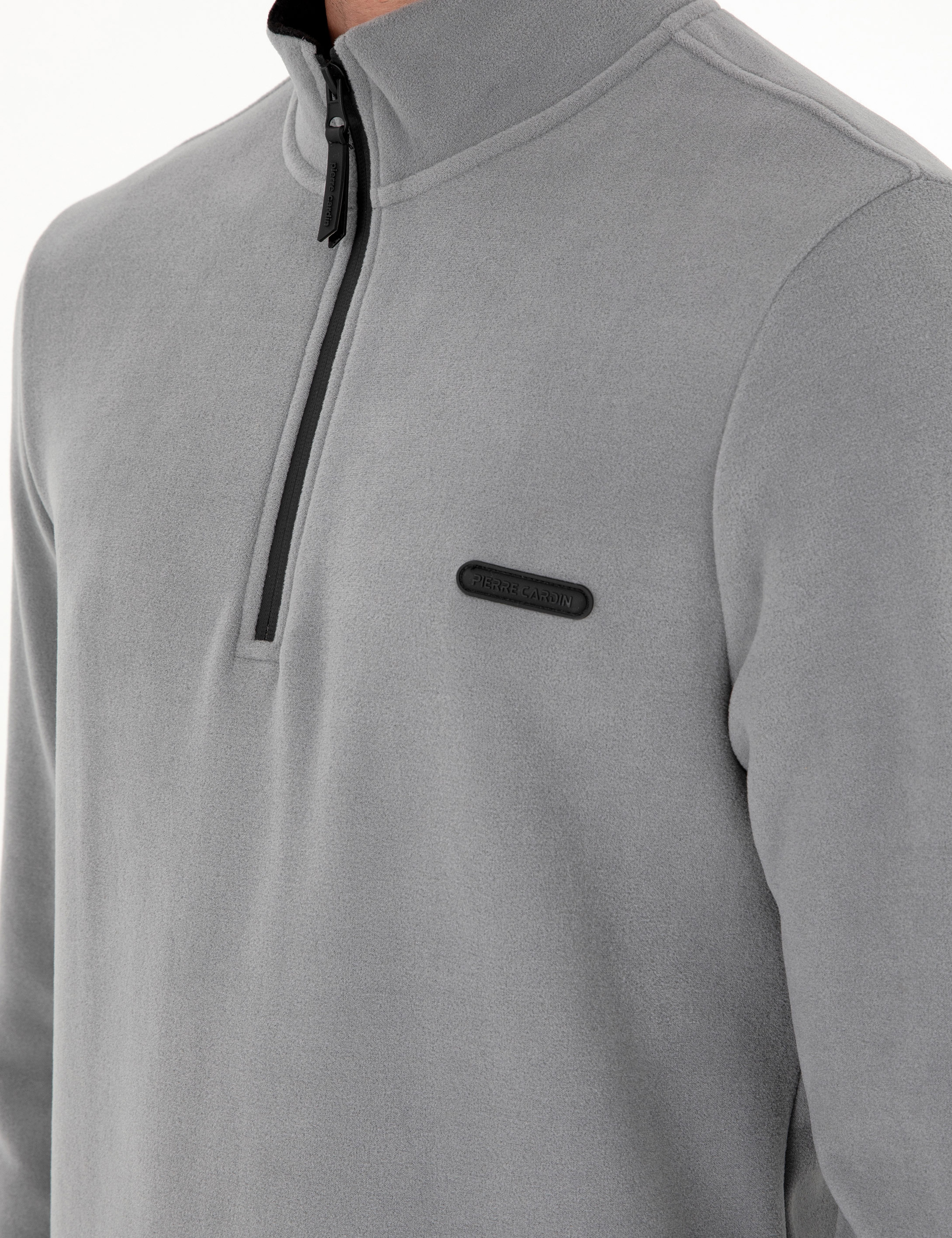 Gri Regular Fit Yarım Fermuarlı Polar Sweatshirt - Image 7