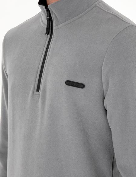 Gri Regular Fit Yarım Fermuarlı Polar Sweatshirt - 50298973041