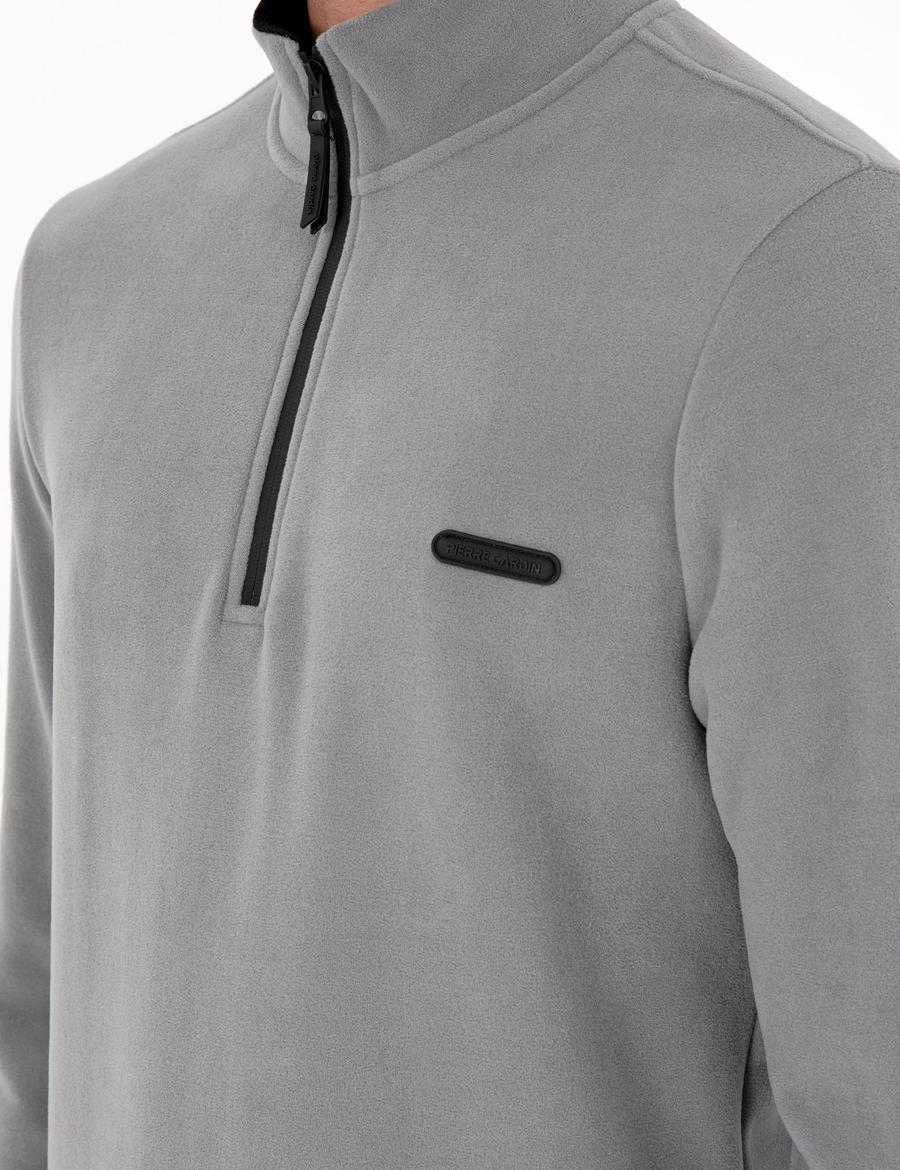 Gri Regular Fit Yarım Fermuarlı Polar Sweatshirt