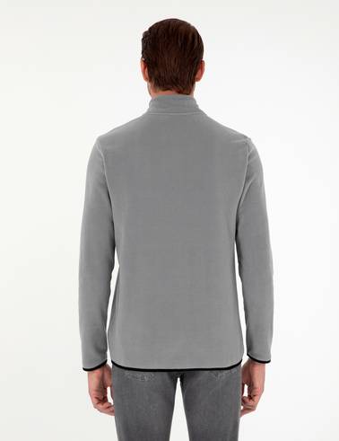 Gri Regular Fit Yarım Fermuarlı Polar Sweatshirt