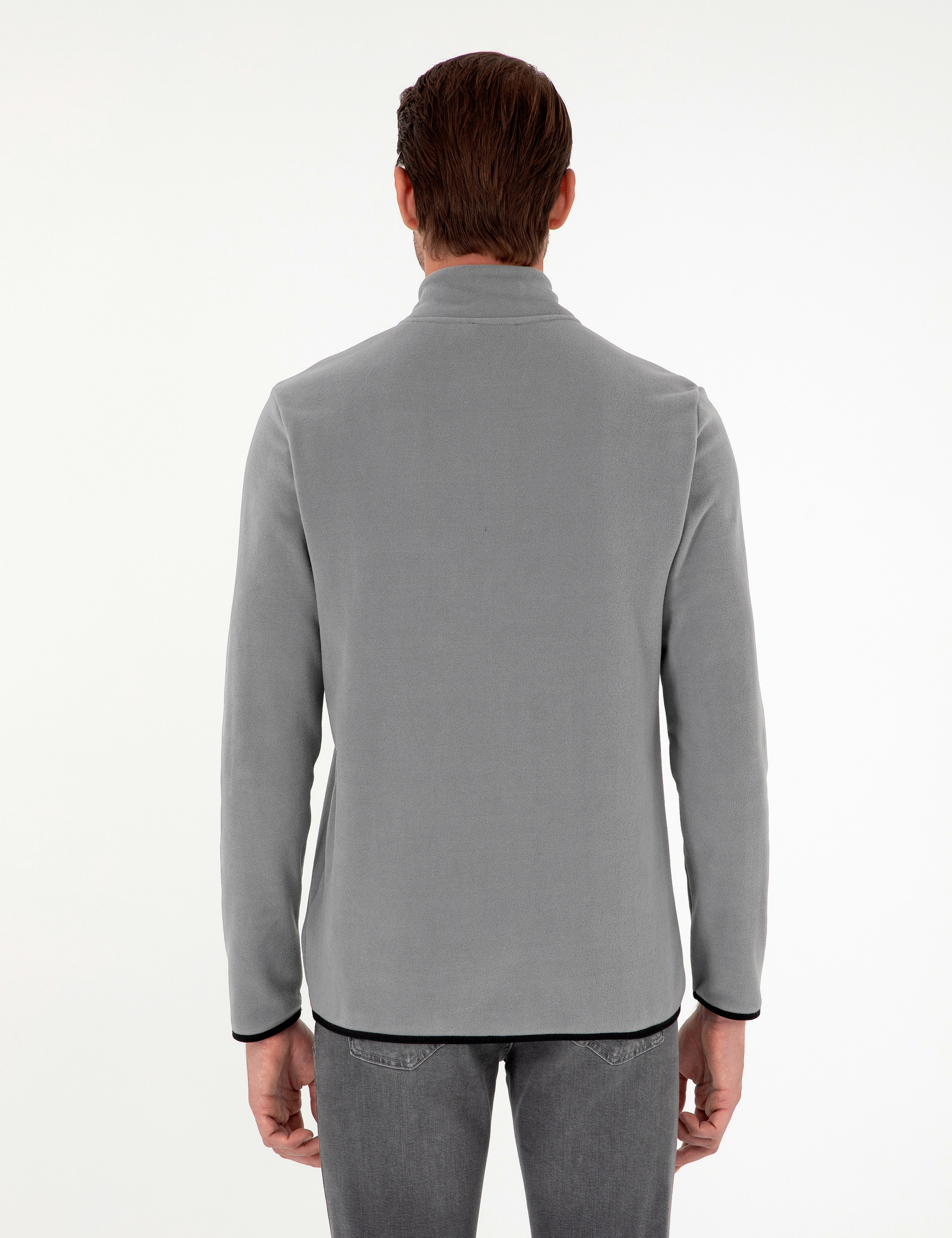 Gri Regular Fit Yarım Fermuarlı Polar Sweatshirt - Image 5