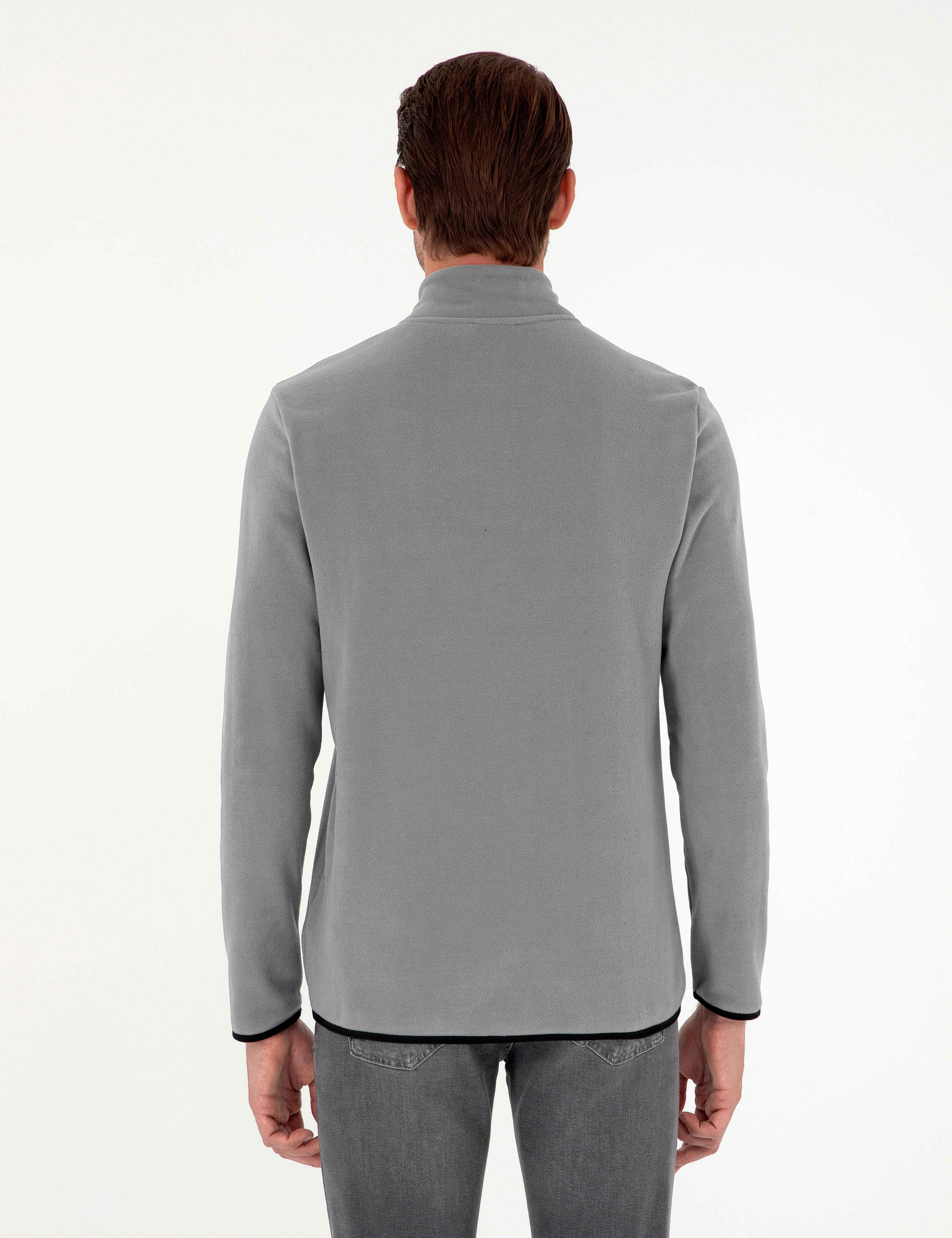 Gri Regular Fit Yarım Fermuarlı Polar Sweatshirt