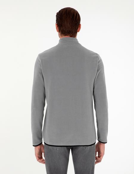 Gri Regular Fit Yarım Fermuarlı Polar Sweatshirt - 50298973041