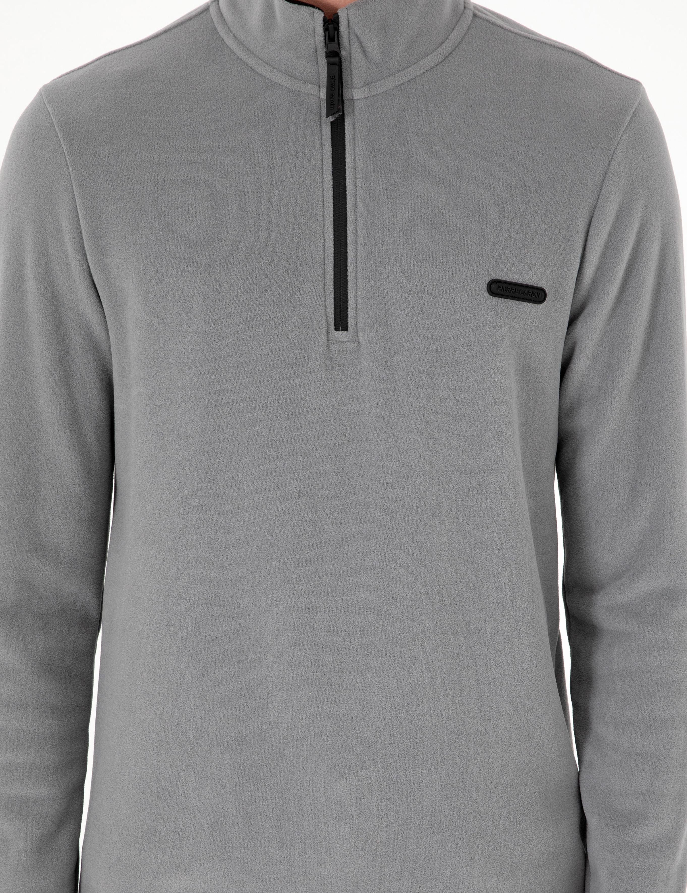 Gri Regular Fit Yarım Fermuarlı Polar Sweatshirt