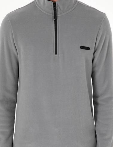 Gri Regular Fit Yarım Fermuarlı Polar Sweatshirt