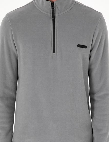 Gri Regular Fit Yarım Fermuarlı Polar Sweatshirt - 50298973041