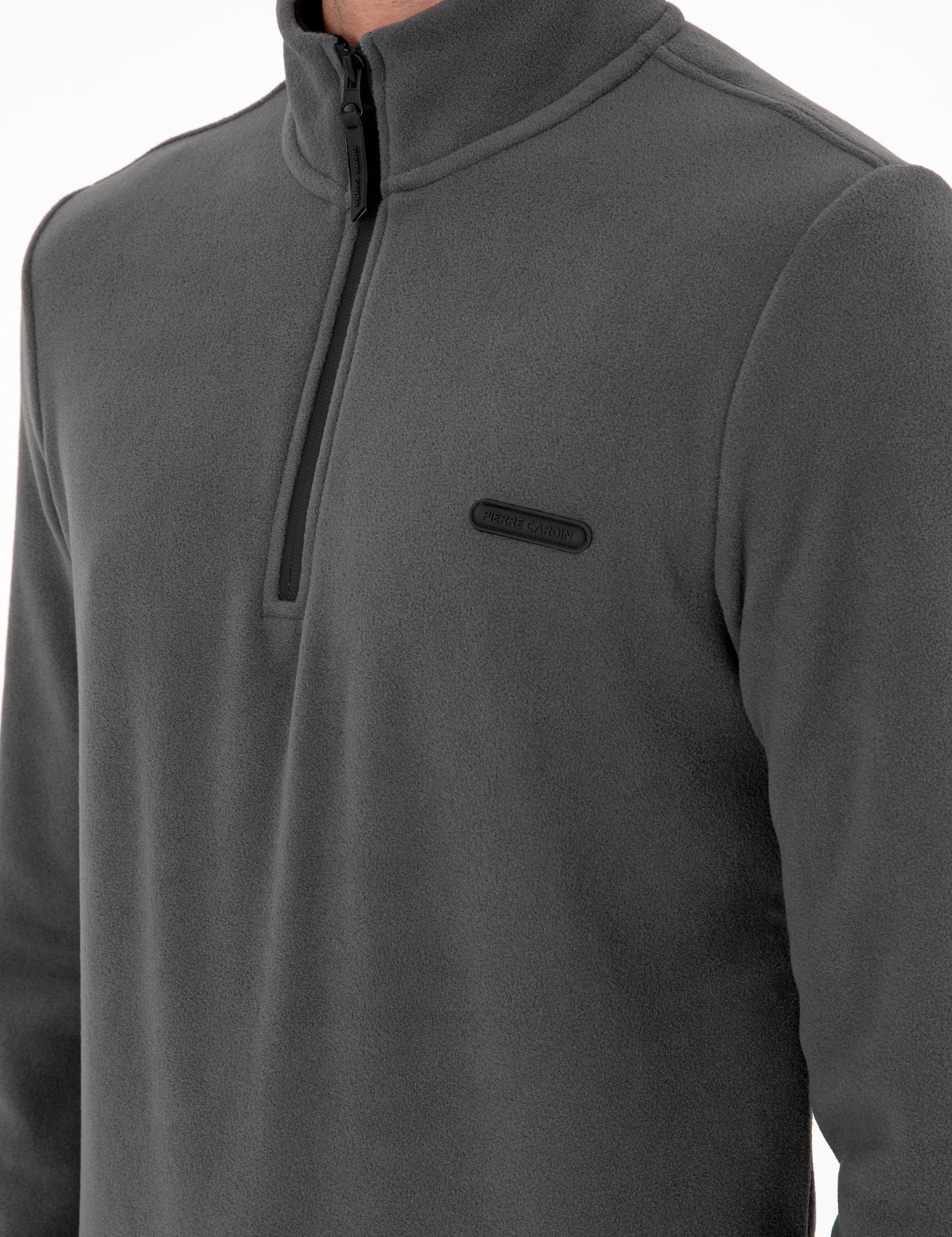 Antrasit Regular Fit Yarım Fermuarlı Polar Sweatshirt