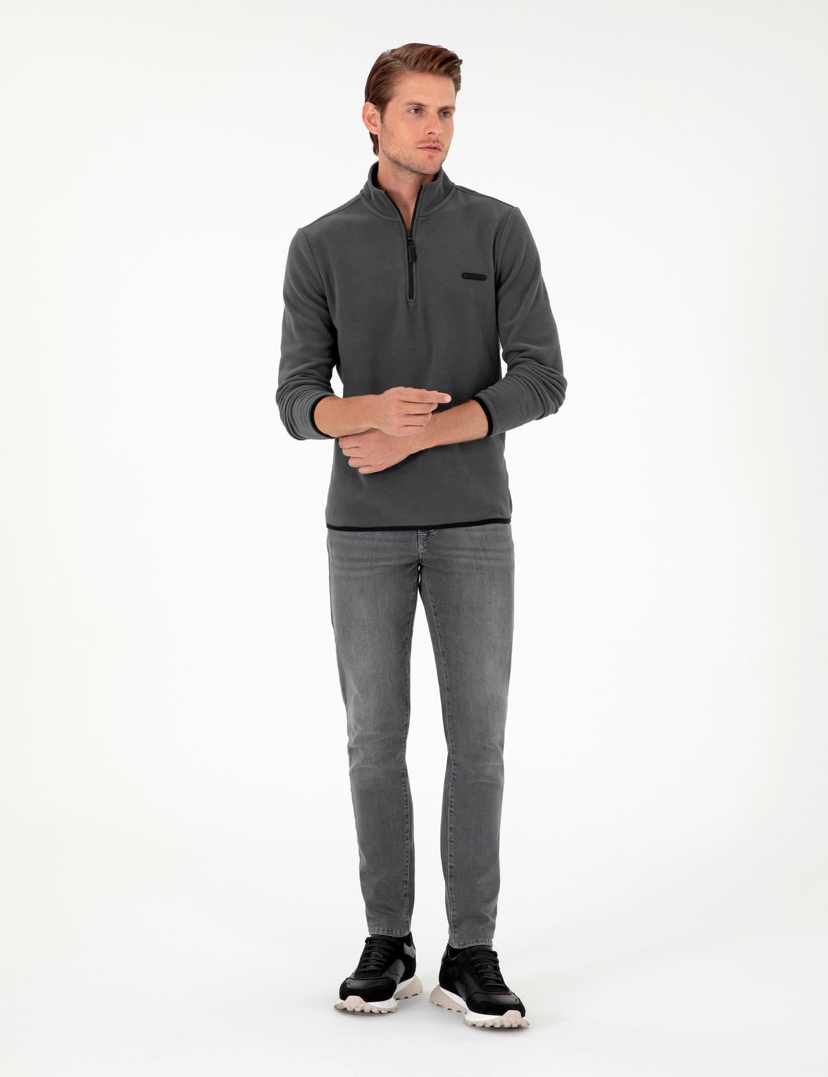 Antrasit Regular Fit Yarım Fermuarlı Polar Sweatshirt - 50298973035
