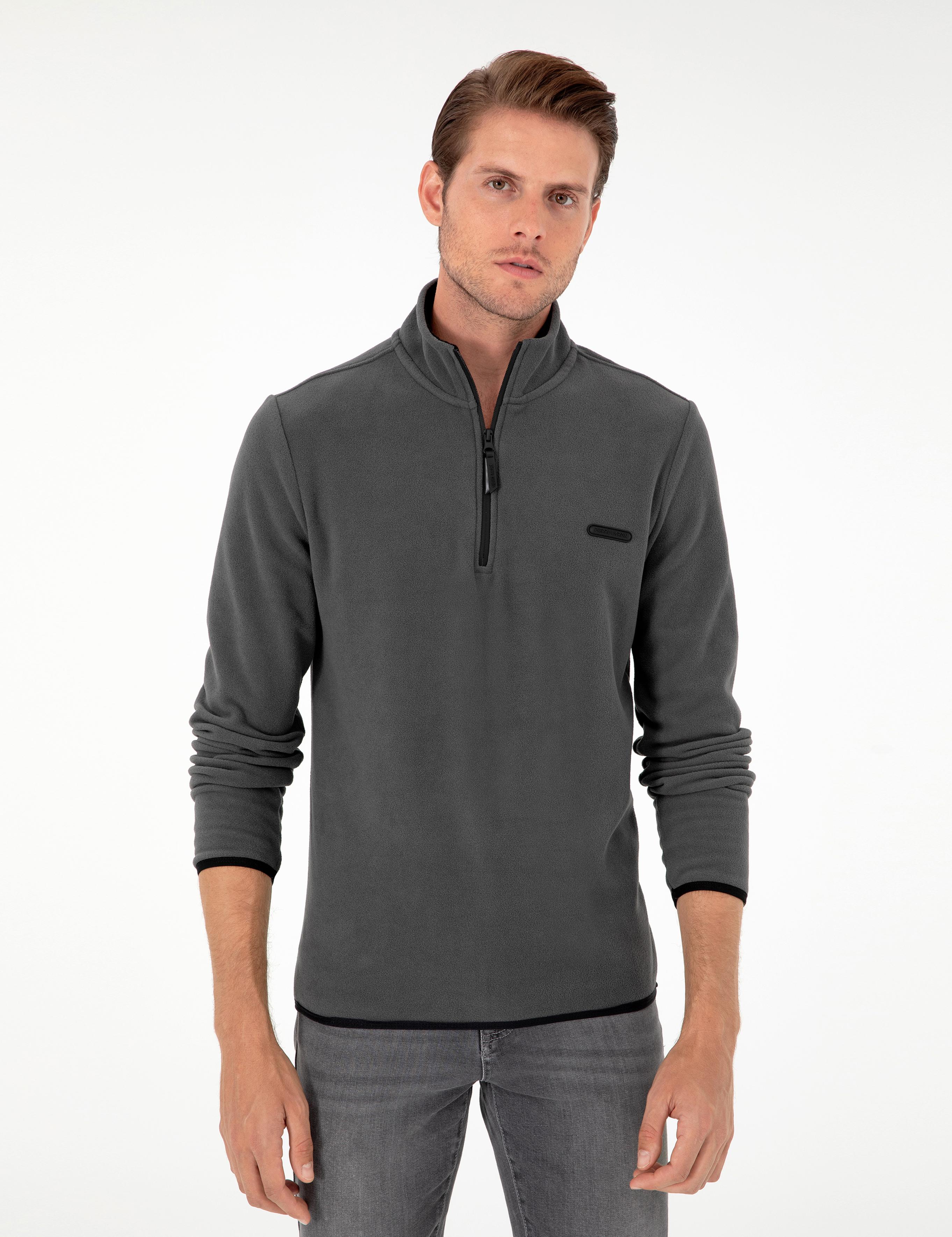 Antrasit Regular Fit Yarım Fermuarlı Polar Sweatshirt