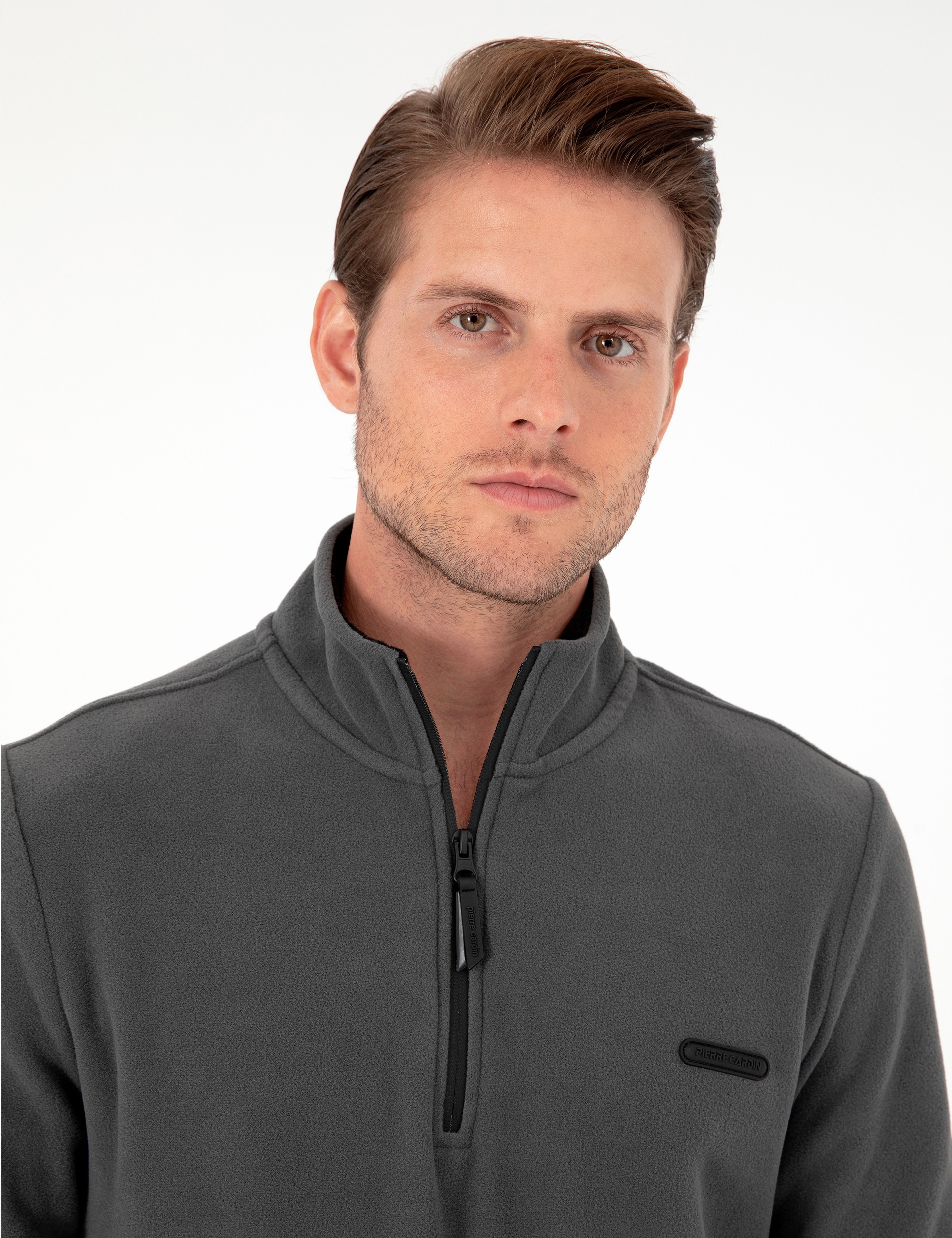 Antrasit Regular Fit Yarım Fermuarlı Polar Sweatshirt