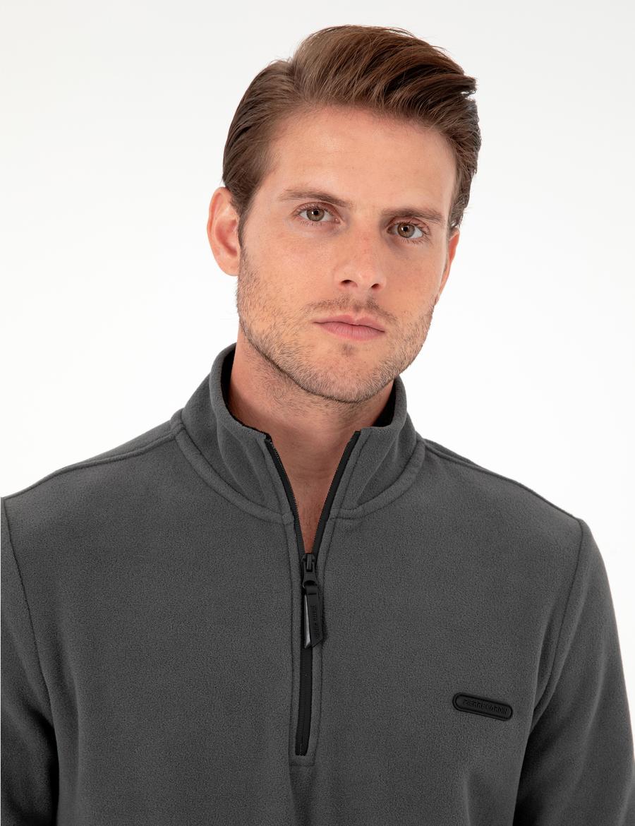 Antrasit Regular Fit Yarım Fermuarlı Polar Sweatshirt