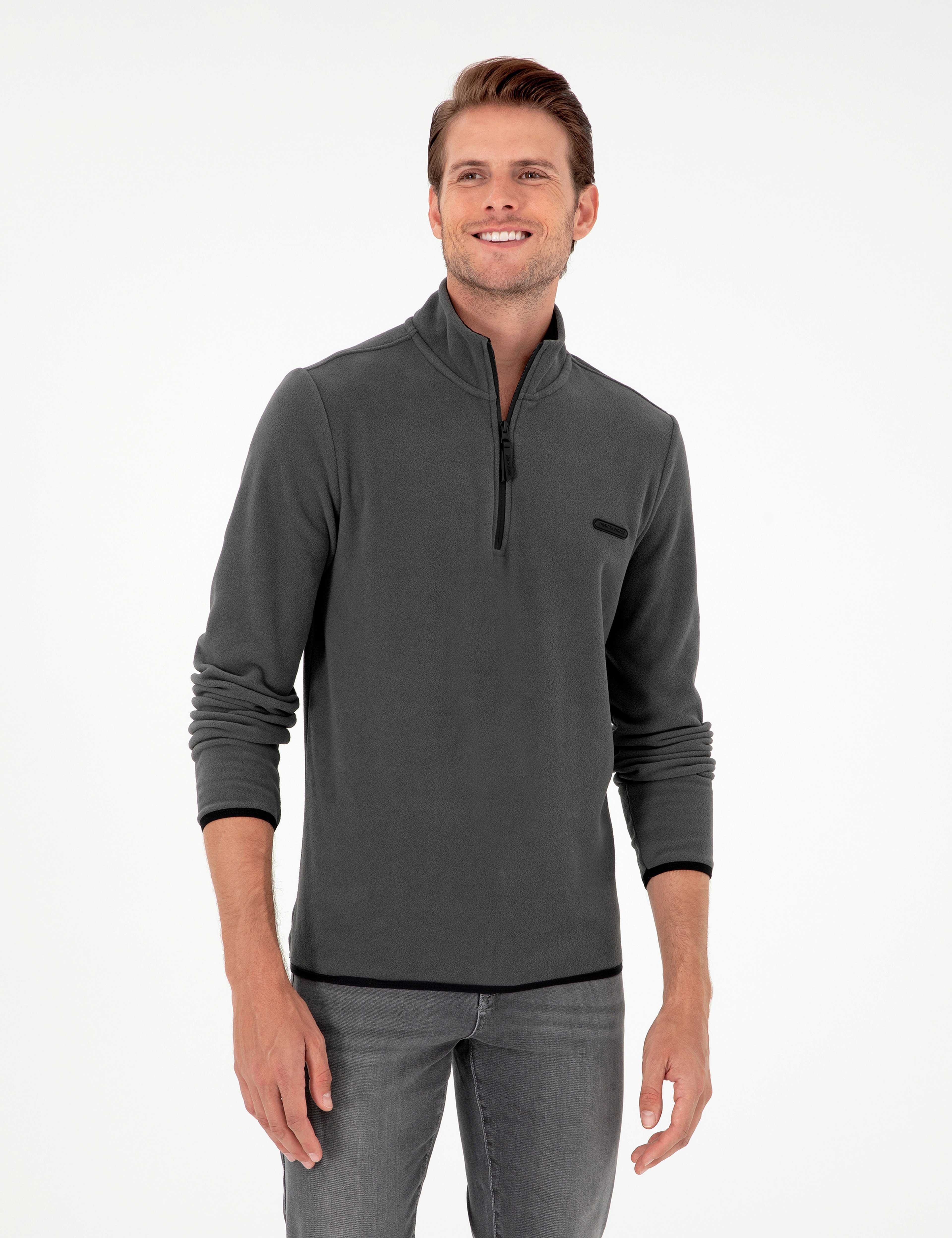 Antrasit Regular Fit Yarım Fermuarlı Polar Sweatshirt - Image 1