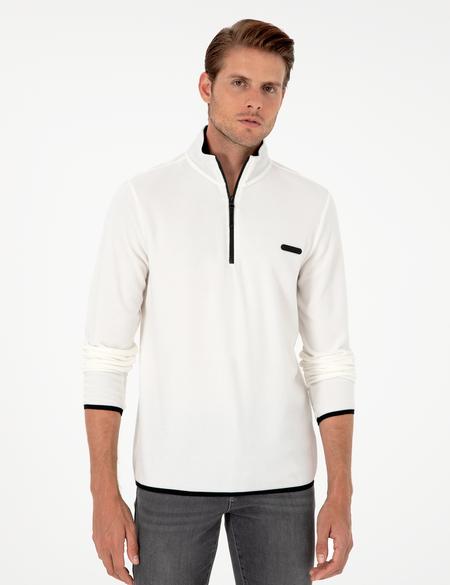 Beyaz Regular Fit Yarım Fermuarlı Polar Sweatshirt - 50298973065