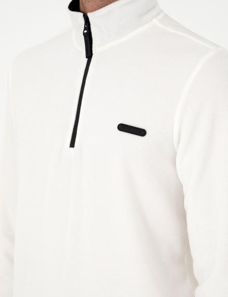 Beyaz Regular Fit Yarım Fermuarlı Polar Sweatshirt - 50298973065