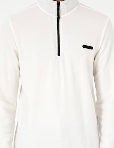 Beyaz Regular Fit Yarım Fermuarlı Polar Sweatshirt