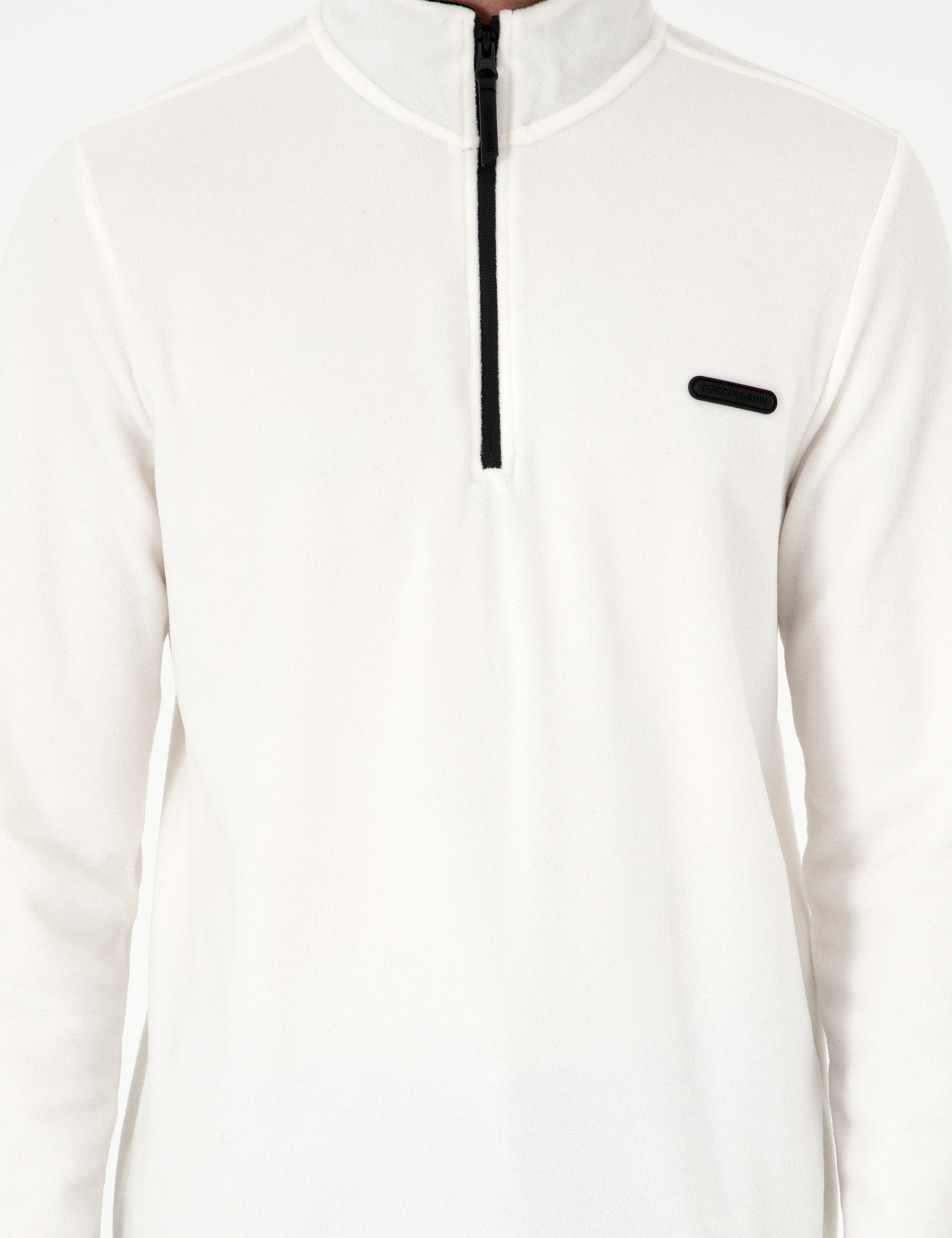 Beyaz Regular Fit Yarım Fermuarlı Polar Sweatshirt - Image 6