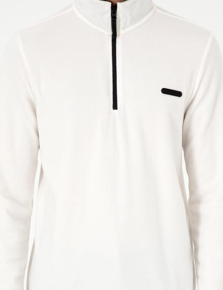 Beyaz Regular Fit Yarım Fermuarlı Polar Sweatshirt - 50298973065