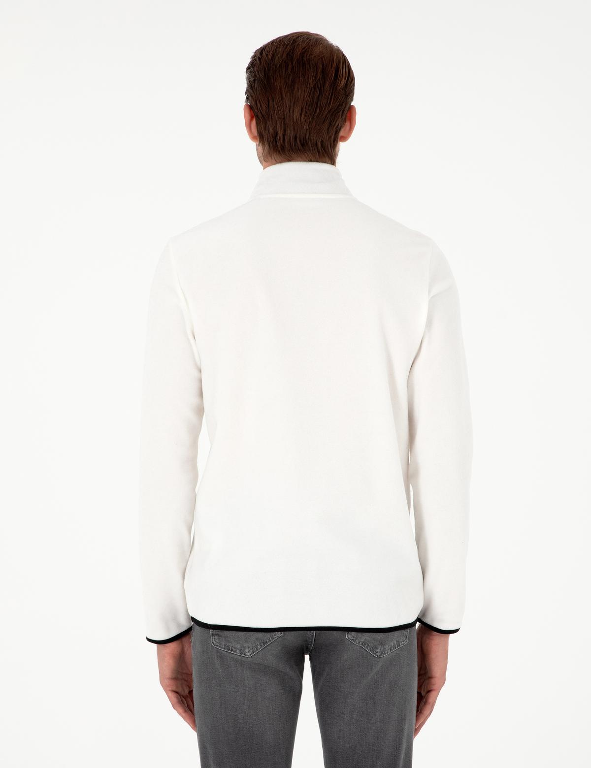 Beyaz Regular Fit Yarım Fermuarlı Polar Sweatshirt - 50298973065