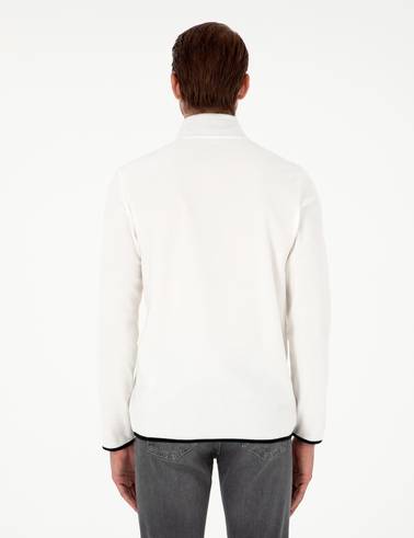 Beyaz Regular Fit Yarım Fermuarlı Polar Sweatshirt