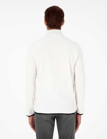 Beyaz Regular Fit Yarım Fermuarlı Polar Sweatshirt - 50298973065