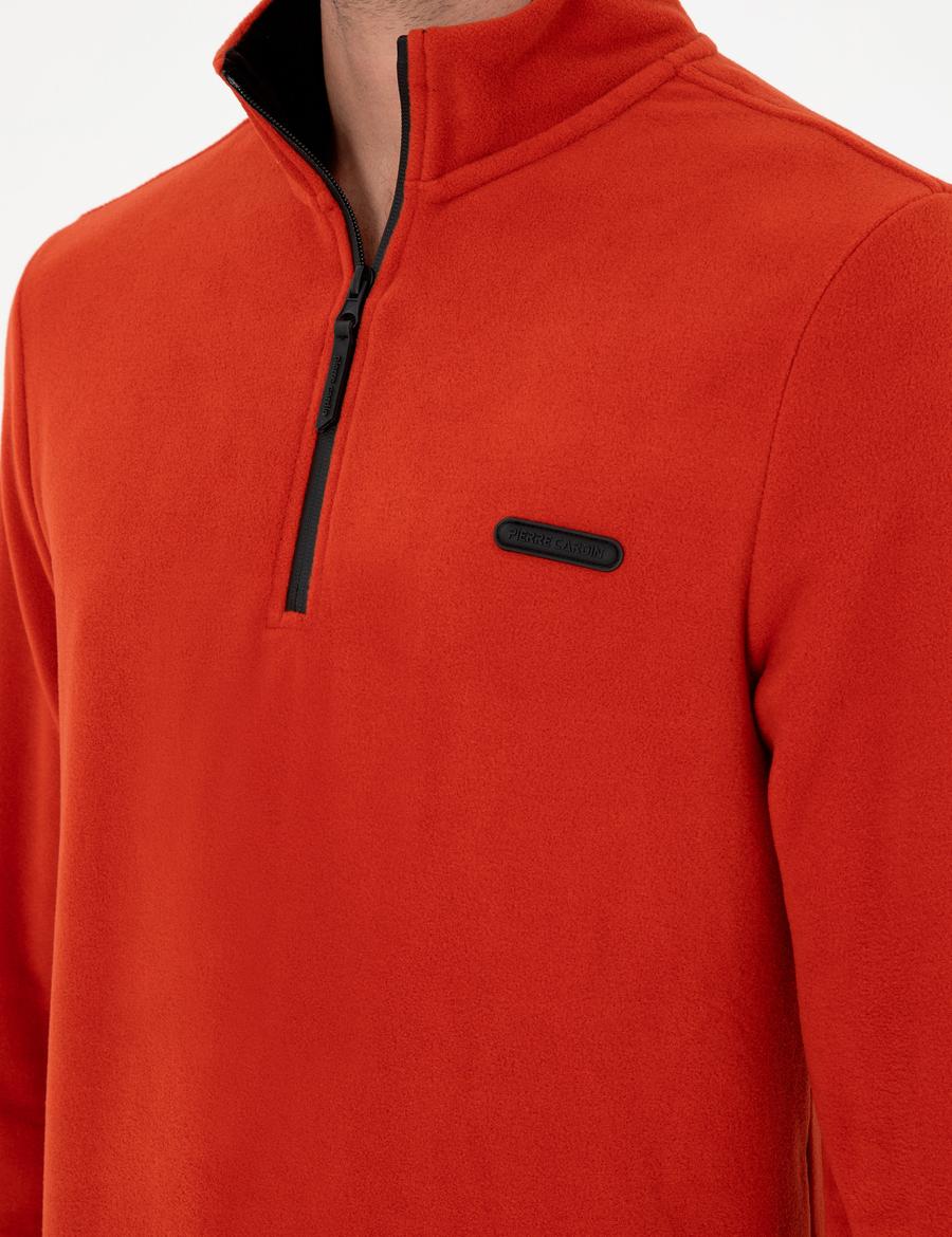 Kiremit Regular Fit Yarım Fermuarlı Polar Sweatshirt