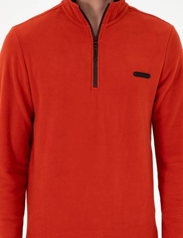 Kiremit Regular Fit Yarım Fermuarlı Polar Sweatshirt