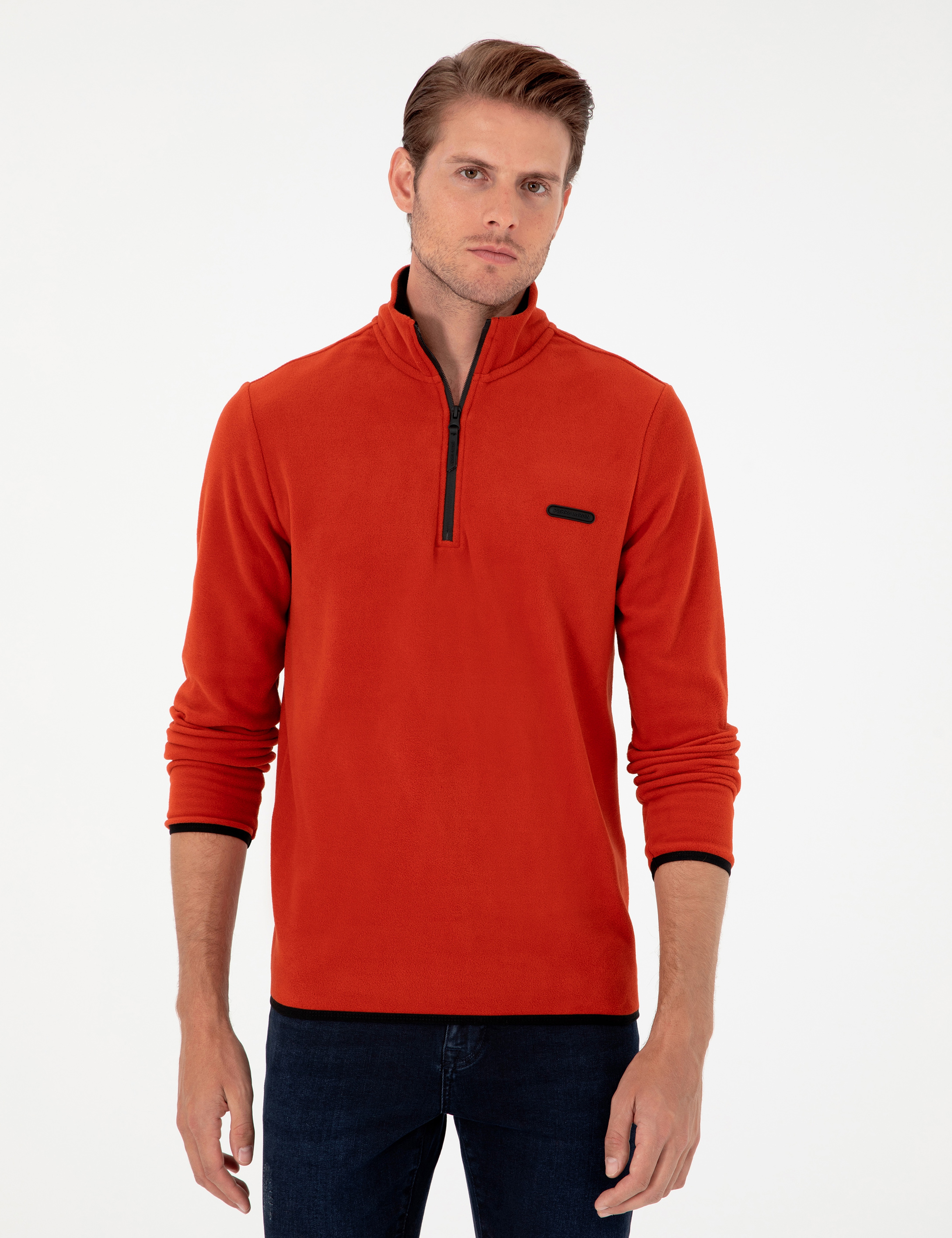 Kiremit Regular Fit Yarım Fermuarlı Polar Sweatshirt - Image 3