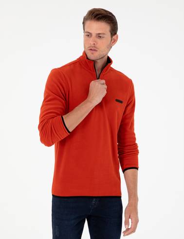 Kiremit Regular Fit Yarım Fermuarlı Polar Sweatshirt