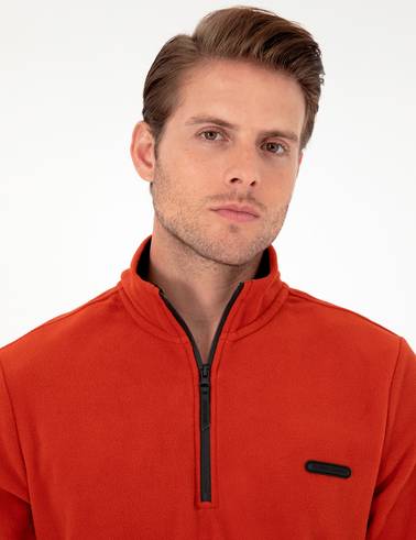 Kiremit Regular Fit Yarım Fermuarlı Polar Sweatshirt
