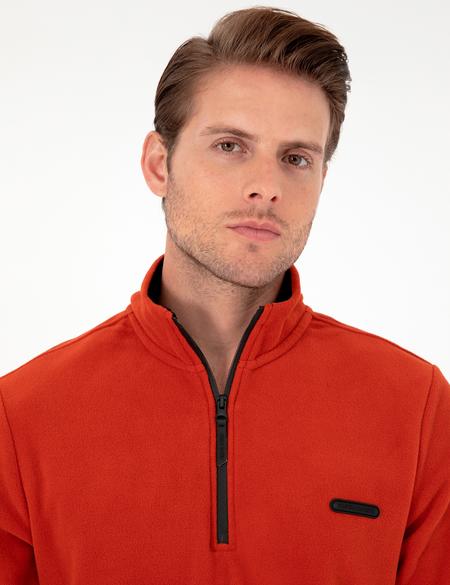 Kiremit Regular Fit Yarım Fermuarlı Polar Sweatshirt - 50298973012