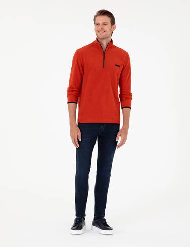 Kiremit Regular Fit Yarım Fermuarlı Polar Sweatshirt
