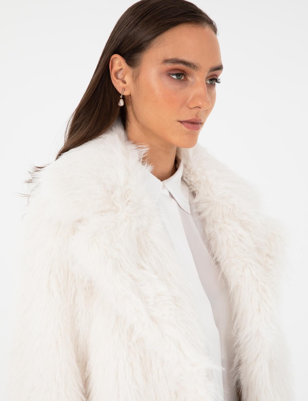 Ekru Comfort Fit Suni Kürk - 50296086002