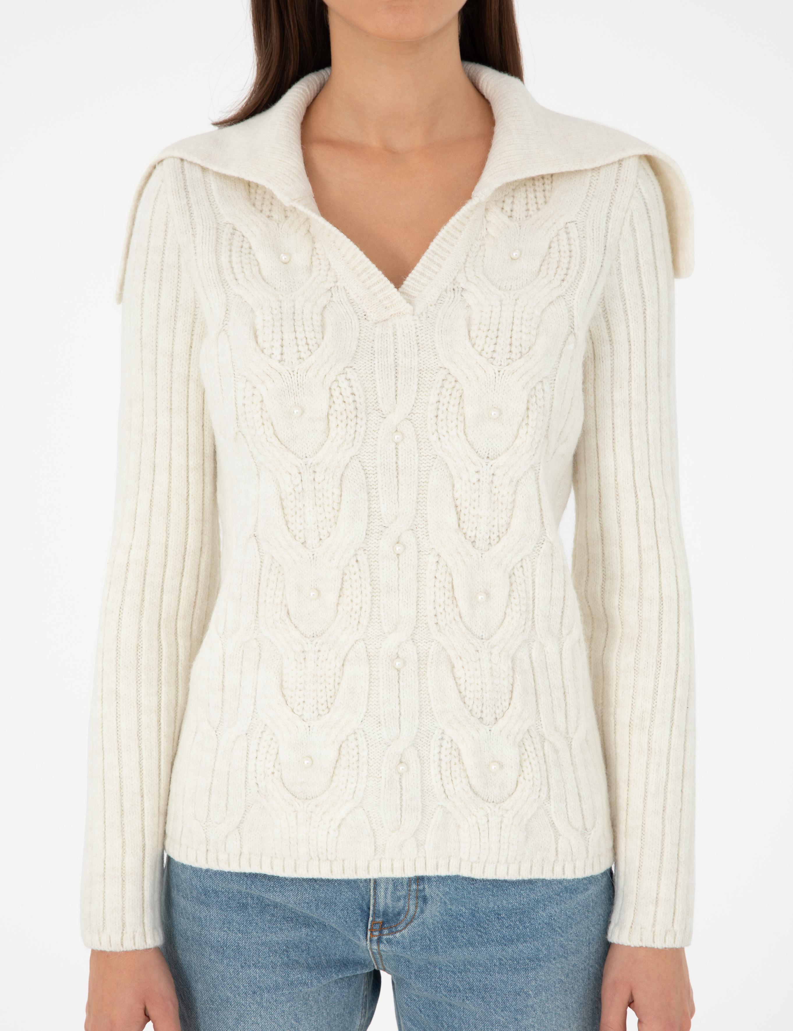 Ekru Ex. Slim Fit Şal Yaka Kazak