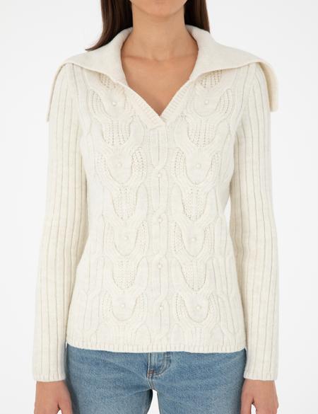 Ekru Ex. Slim Fit Şal Yaka Kazak - 50290549003