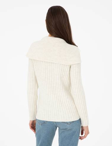Ekru Ex. Slim Fit Şal Yaka Kazak