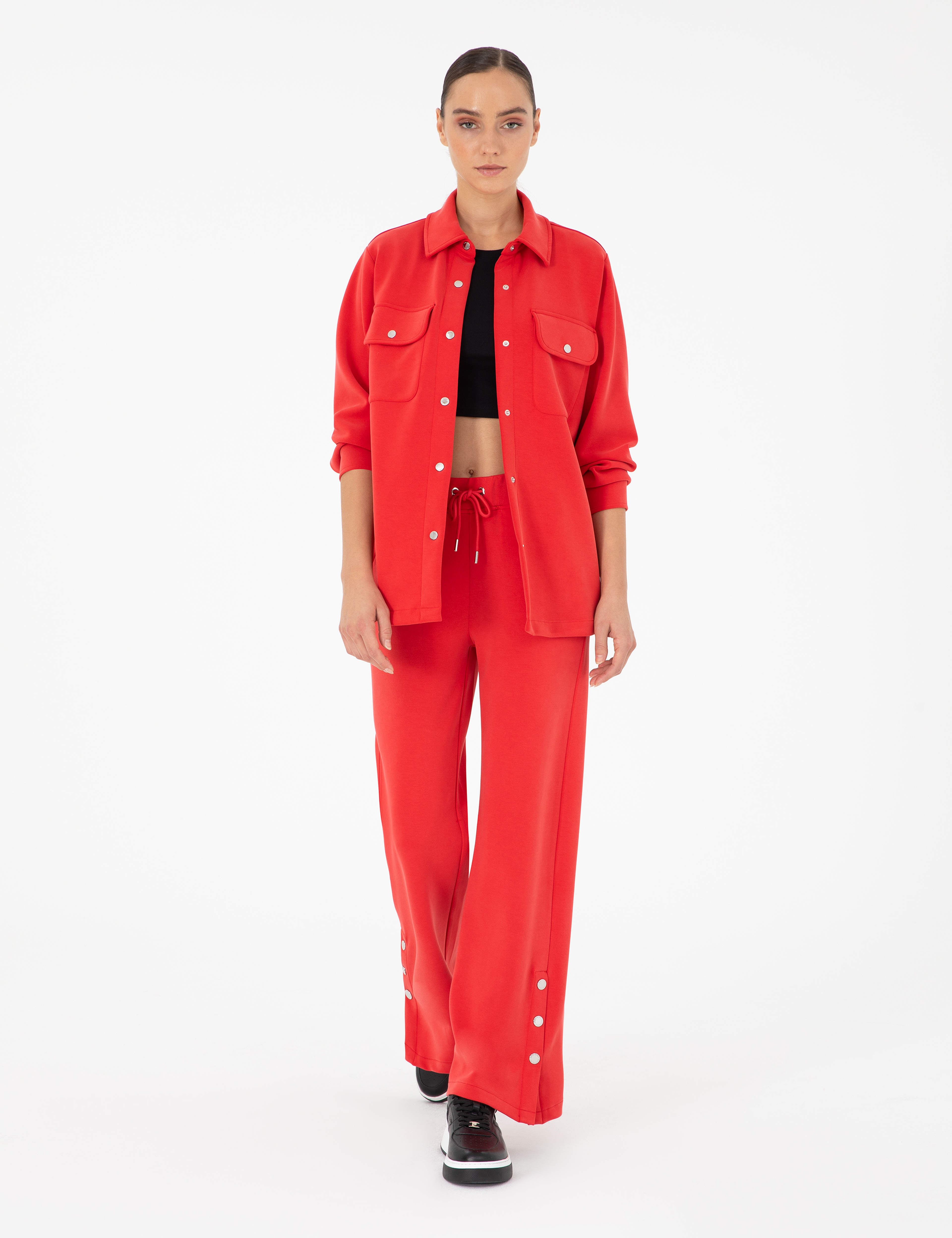 Kırmızı Oversize Modal Kumaş Örme Hırka - Image 4