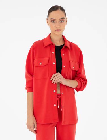 Kırmızı Oversize Modal Kumaş Örme Hırka