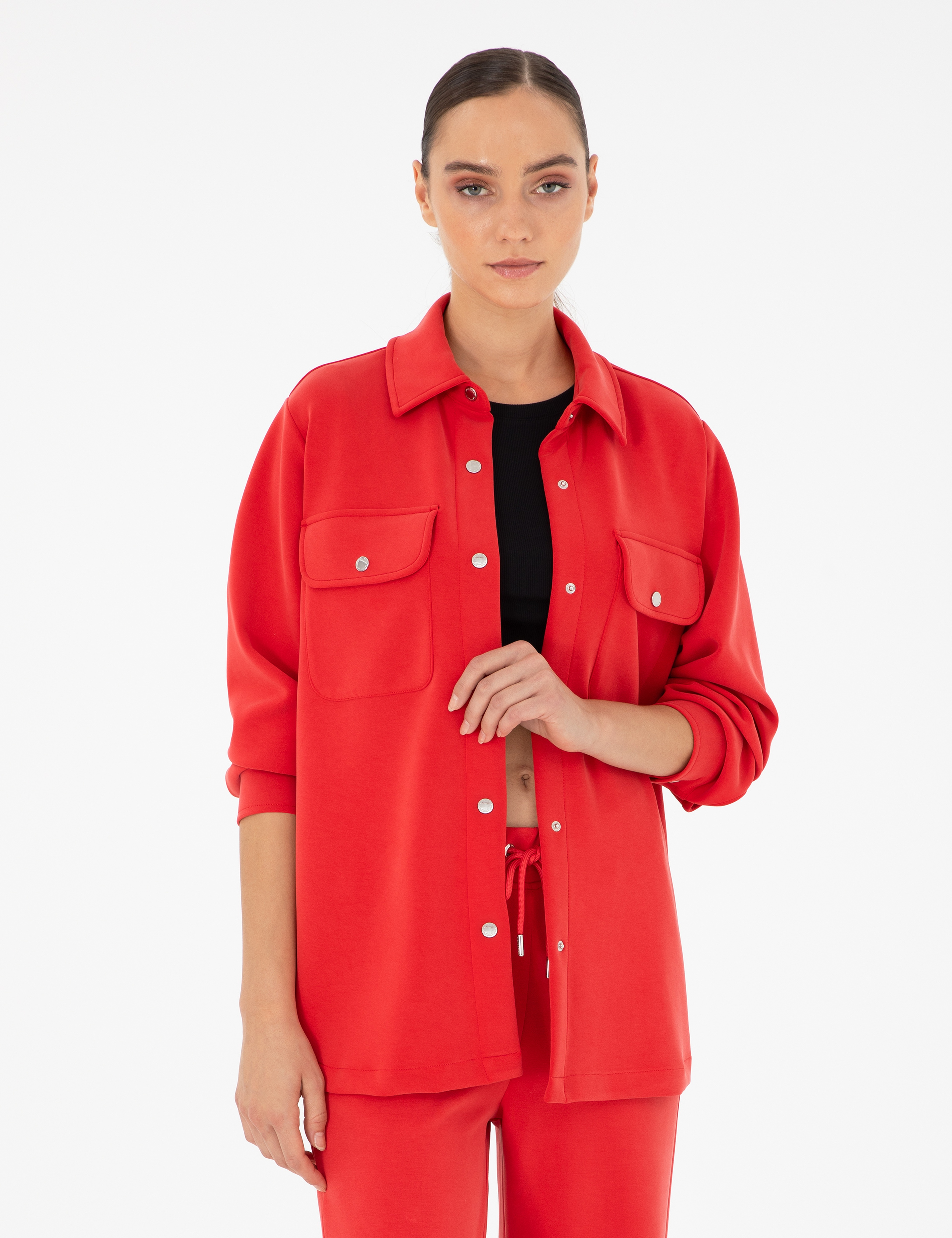 Kırmızı Oversize Modal Kumaş Örme Hırka - Image 1