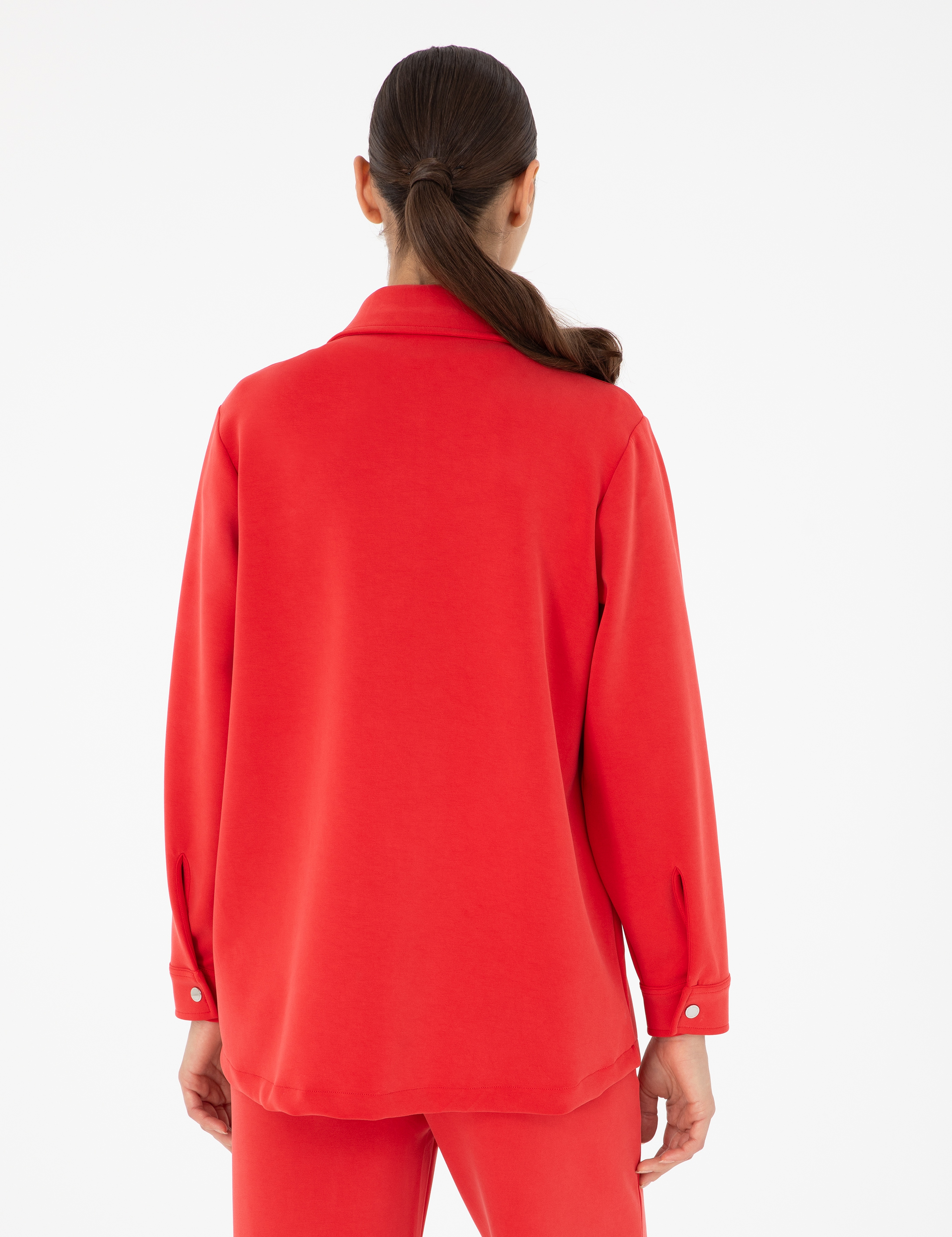 Kırmızı Oversize Modal Kumaş Örme Hırka - Image 5