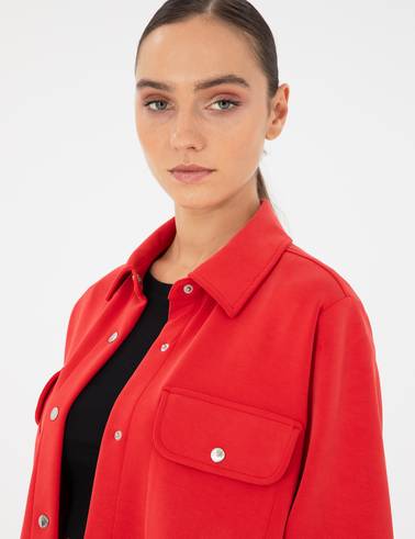 Kırmızı Oversize Modal Kumaş Örme Hırka