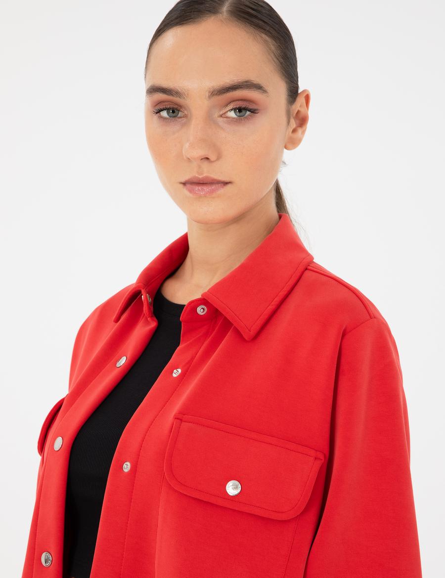 Kırmızı Oversize Modal Kumaş Örme Hırka